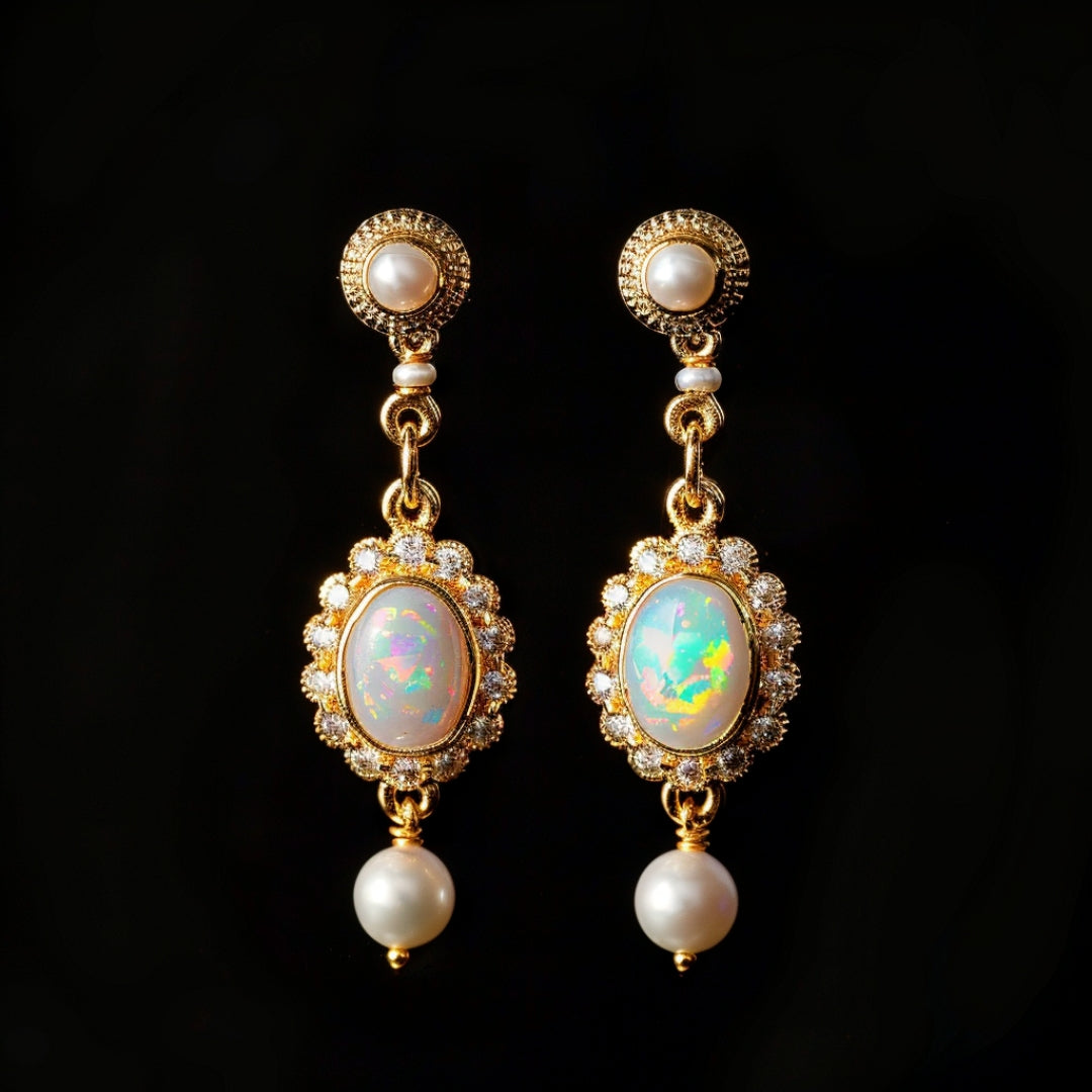 Boucles d'oreilles opale et perle colorées