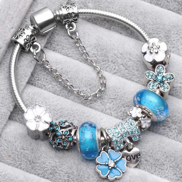 Bracelets vintage bleus en argent