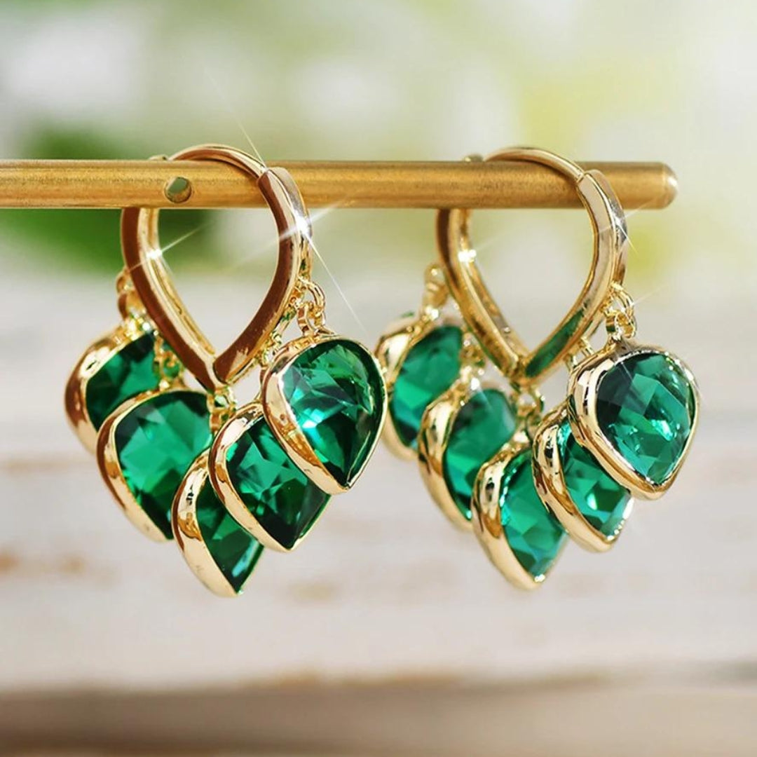 Boucles d'oreilles feuille or vert