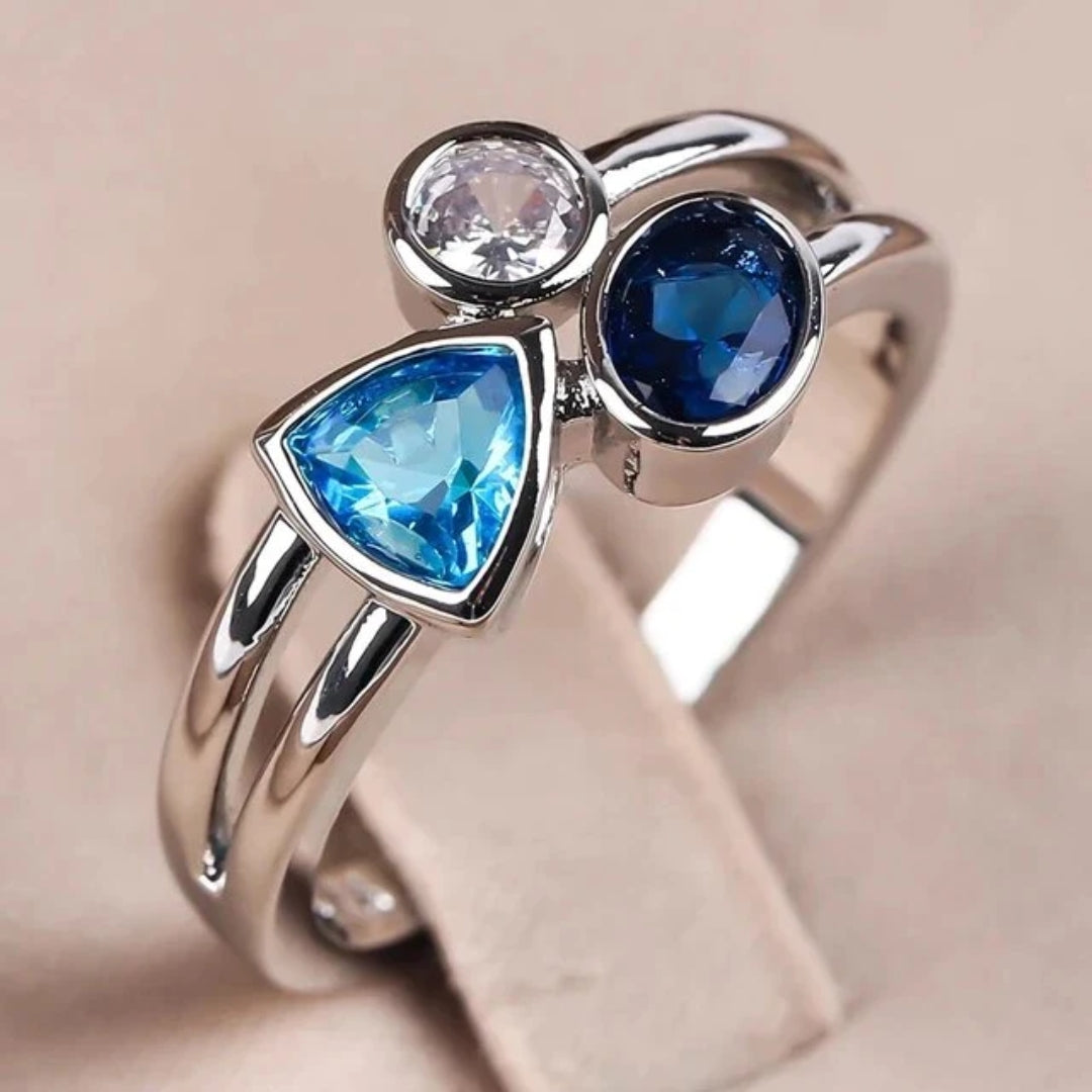 Bague vintage en cristaux bleus