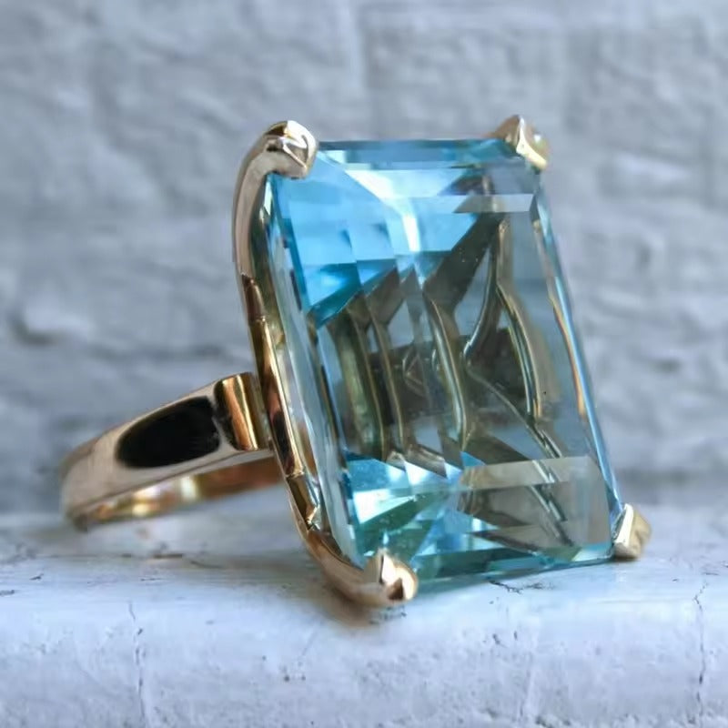 Bague en verre turquoise vintage avec or