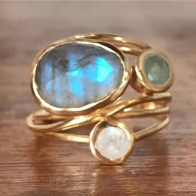 Bague en verre bleu turquoise vintage