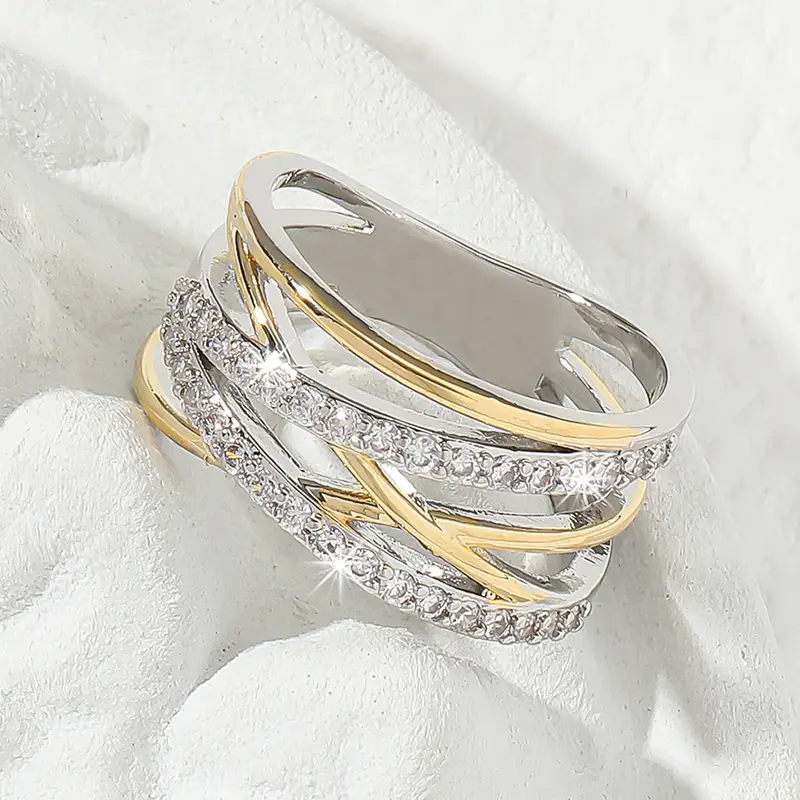 Bague Bande Croisée Bicolore Avec Zircons