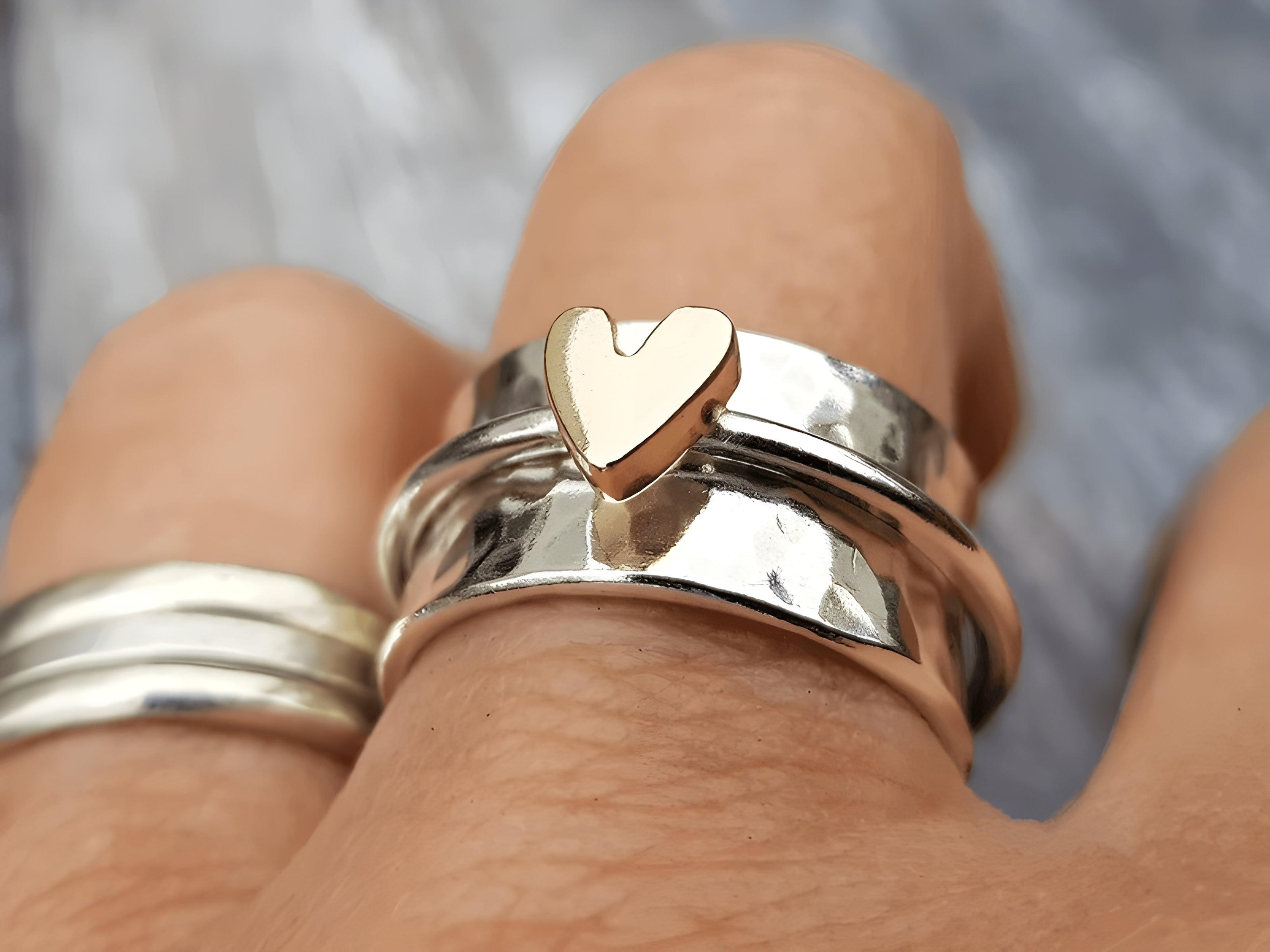 Golden Heart Ring In Silver