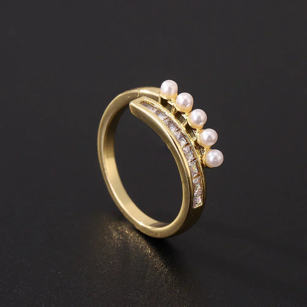 Bague vintage ouverte zircone et perle