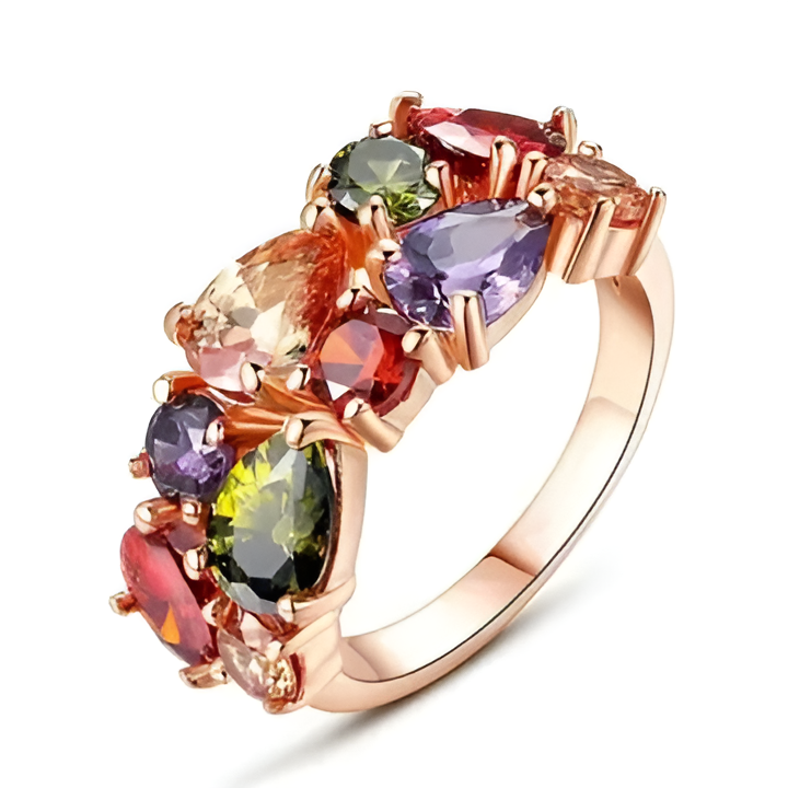 Bague Dorée Cristaux Colorés Superposés