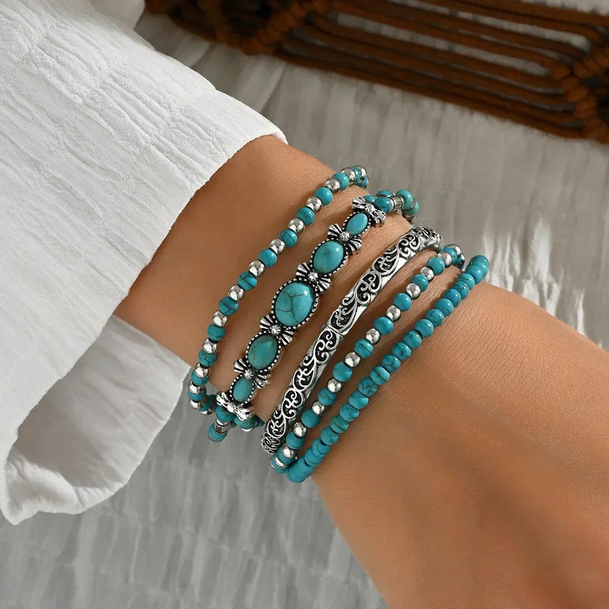 Lot de bracelets de perles turquoise bohèmes