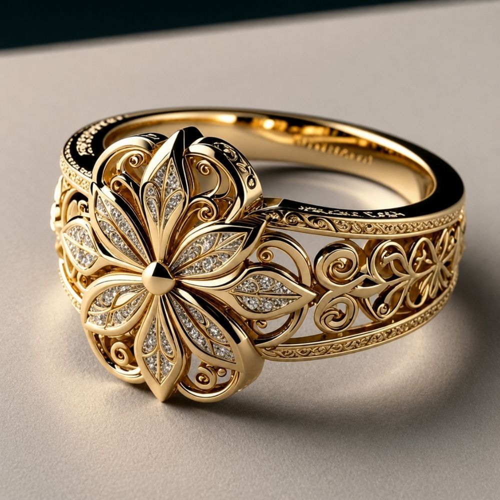 Exotic Floral Zirconia Gold Ring