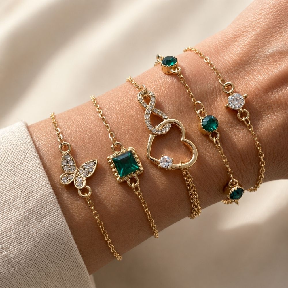 Ensemble de bracelets en pierre de cristal vert Hallow Heart