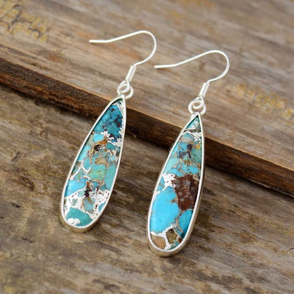 Boucles d'oreilles pendantes chic en jaspe turquoise