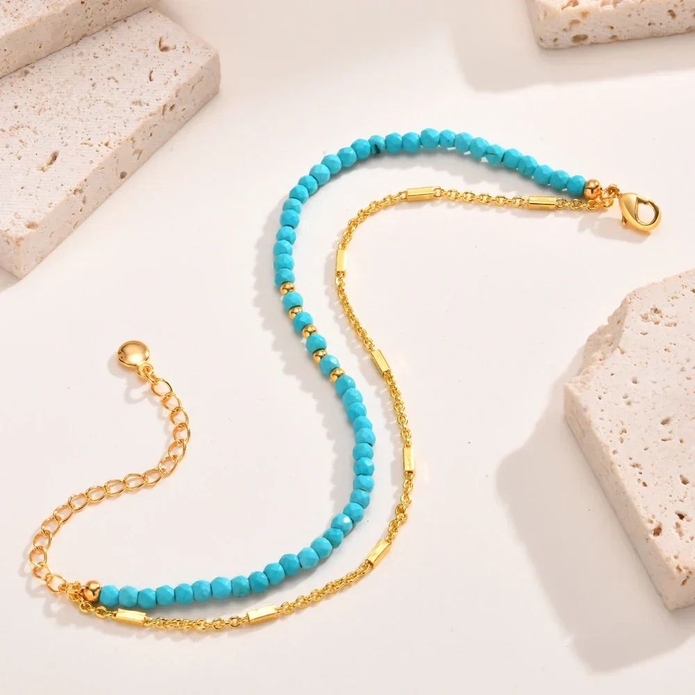 Bracelet double chaîne intemporel en or et turquoise