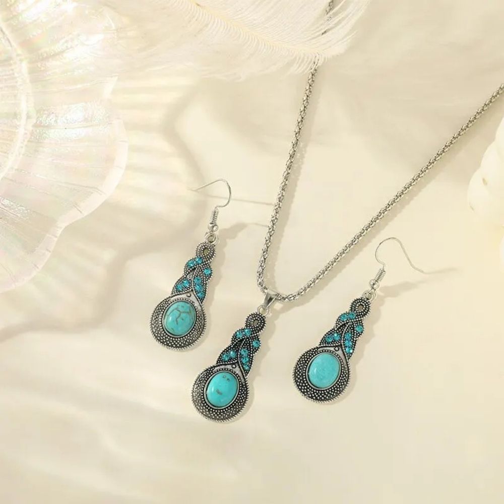 Parure de bijoux vintage avec pierres turquoise