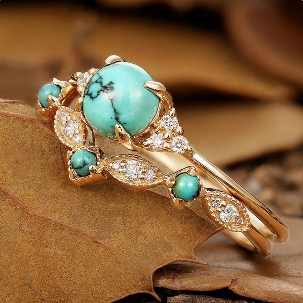 Ensemble de bagues Aureva Turquoise Crown Or