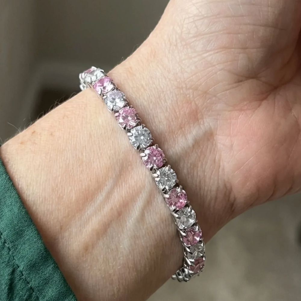 Bracelet tennis duo saphirs roses