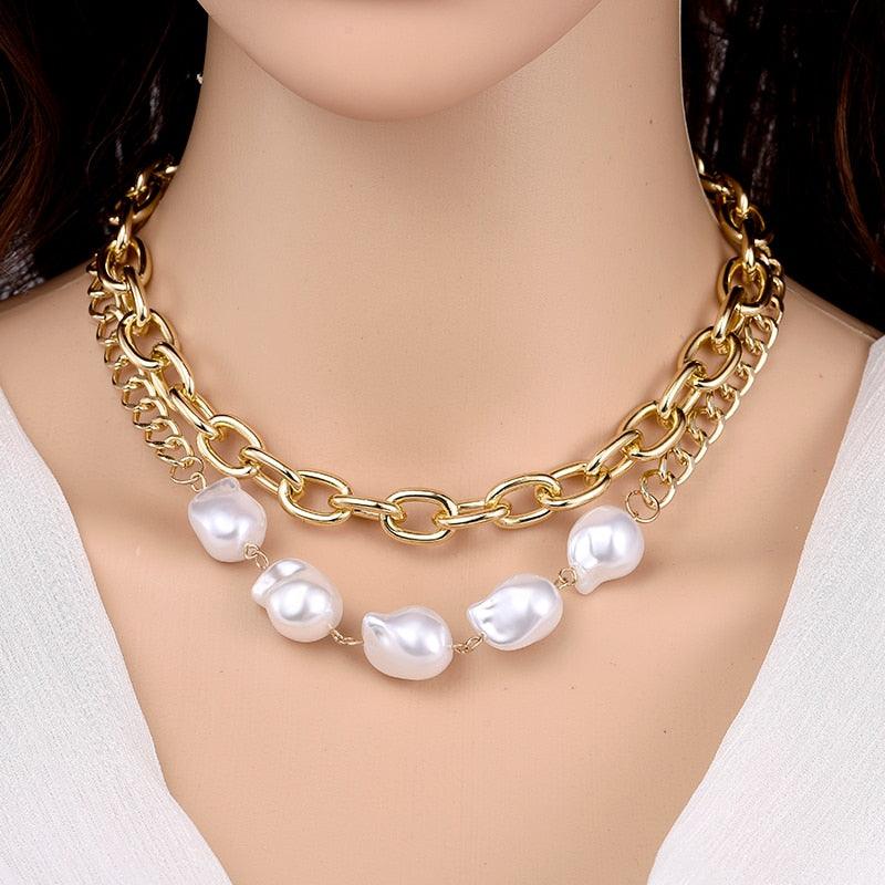 Collier vintage en or avec chaîne et perles