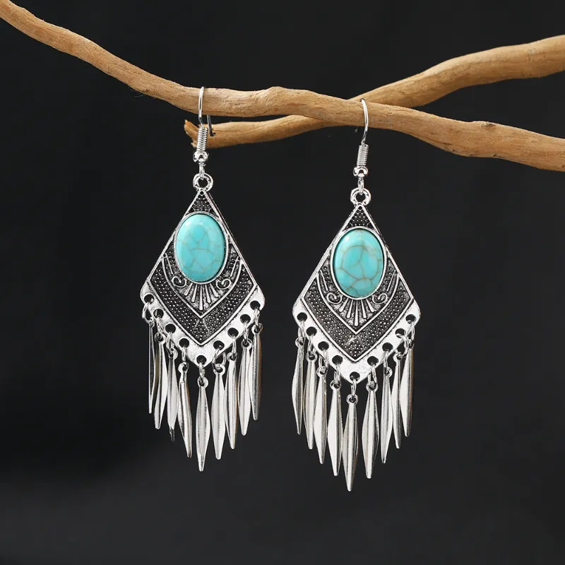 Boucles d'oreilles vintage à pompon turquoise