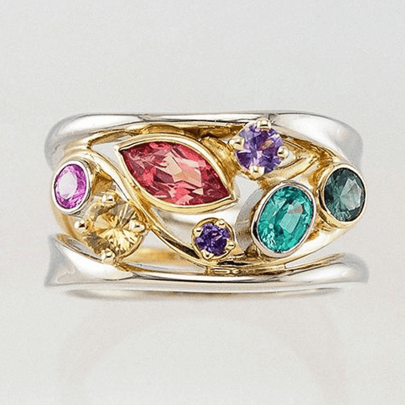 Bague Vintage en Or & Argent avec Zircone Colorée