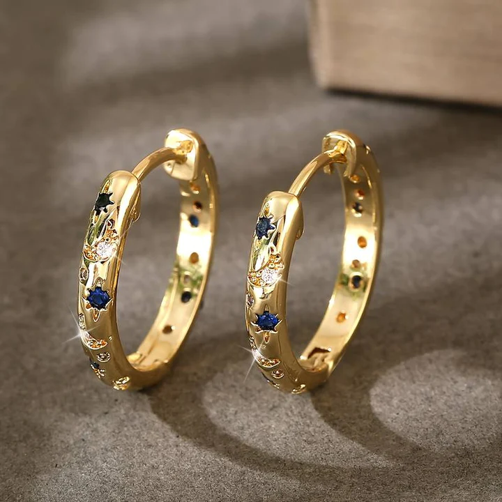 Boucles d'oreilles vintage or et zircon bleu