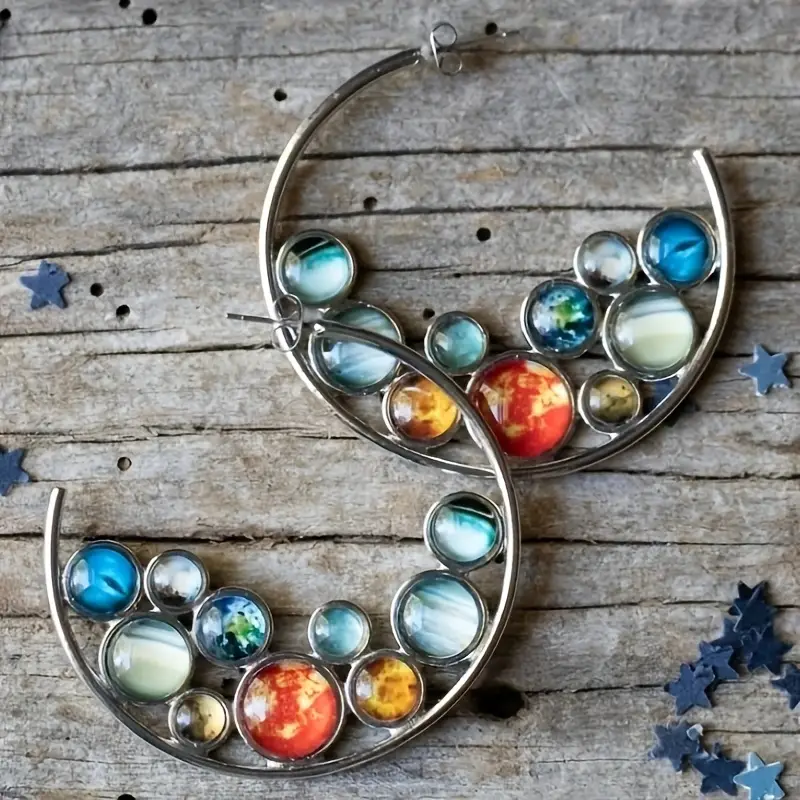 Boucles d'oreilles vintage incrustées de pierres colorées en forme de cercle