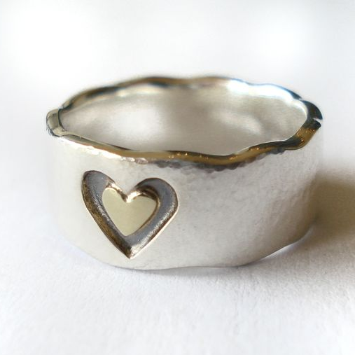 Bague vintage double cœur en argent