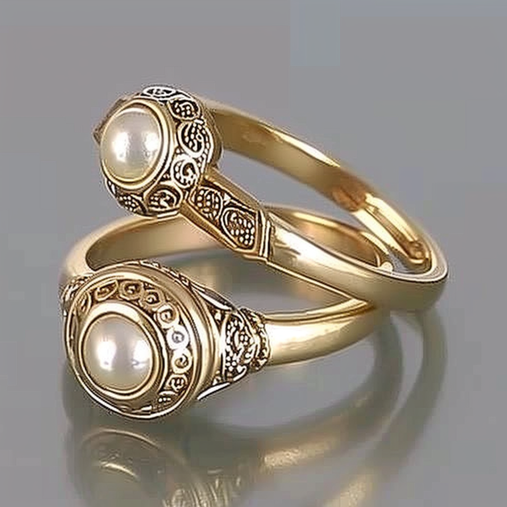 Ensemble de bague vintage en or incrustée de perles