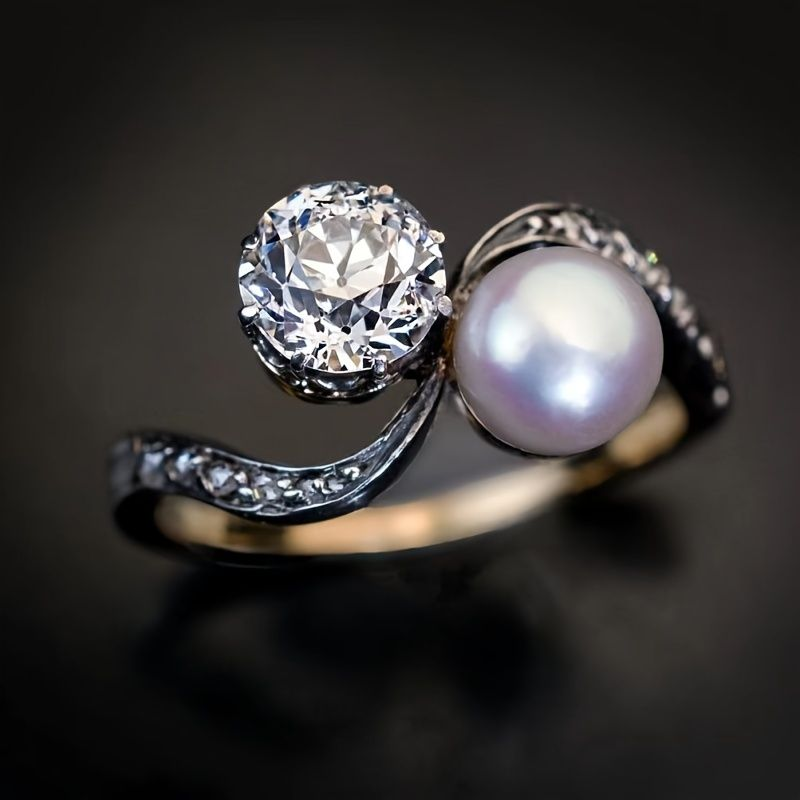 Bague vintage en perle et zircone