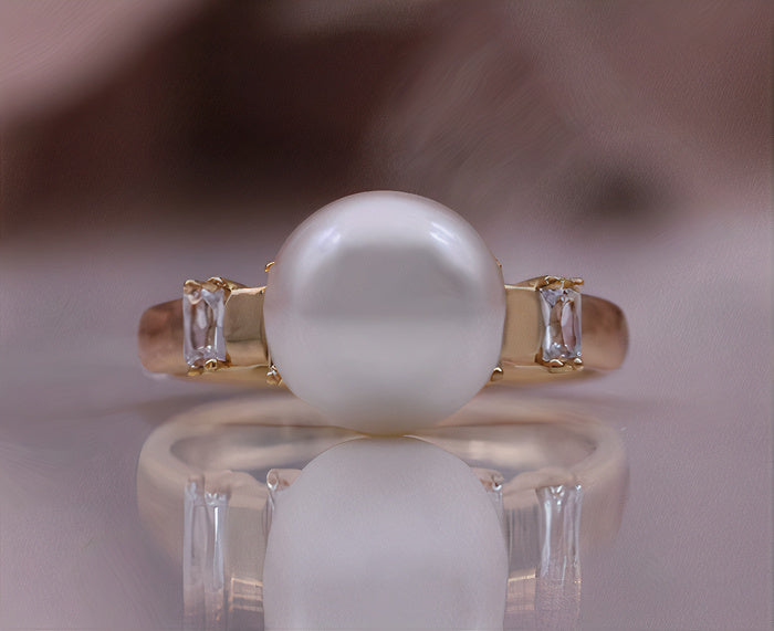 Bague vintage en perle et zircon