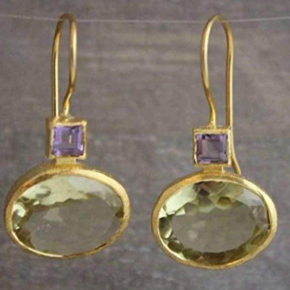 Vintage Green Amethyst Gold Earrings