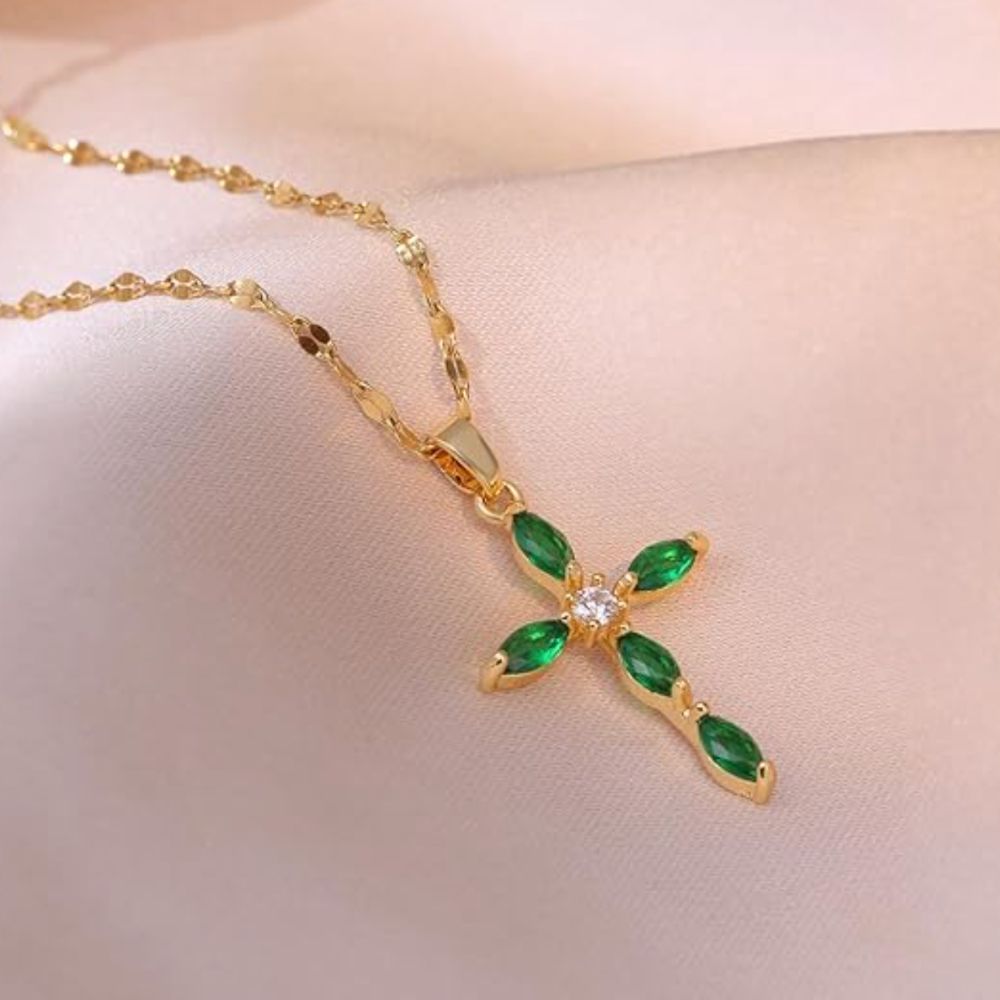 Emerald Cross Necklace