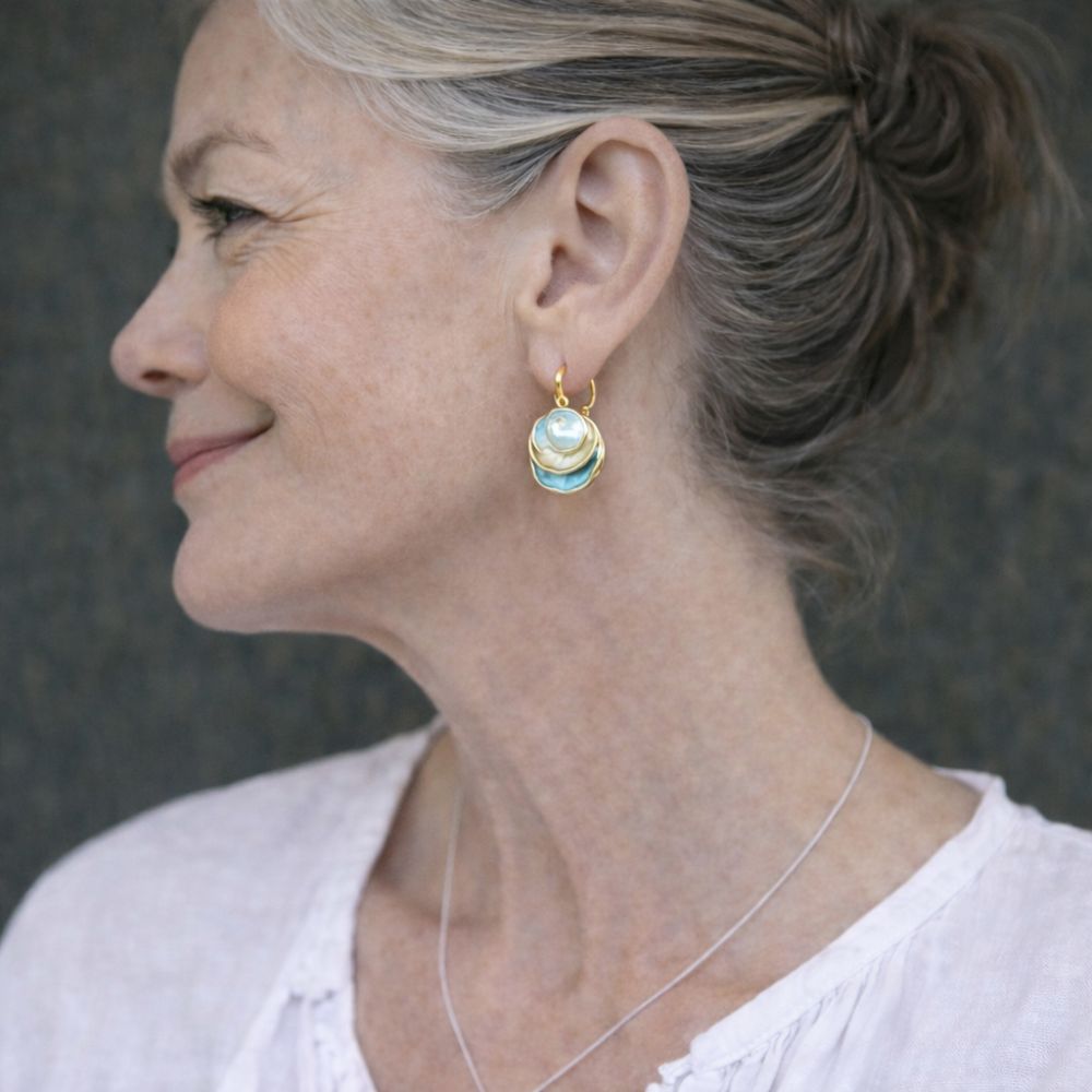 Boucles d'oreilles créoles superposées peintes à la main Océan