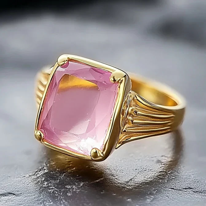 Bague Or Verre Rose Vintage