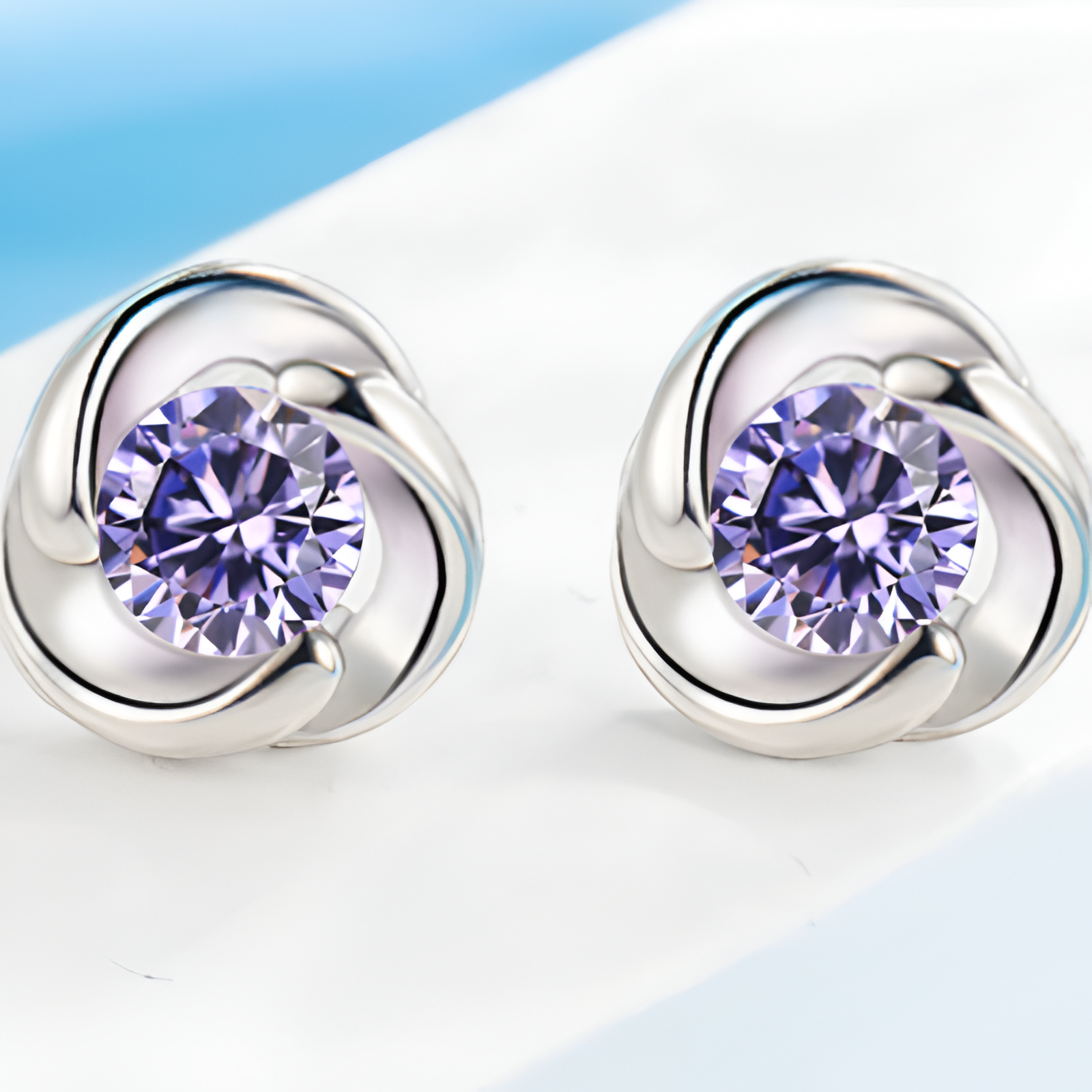 Boucles d'oreilles clous en pierres précieuses tourbillons de lavande