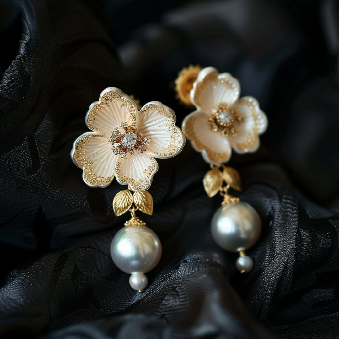 Boucles d'oreilles perles fleur lumineuse