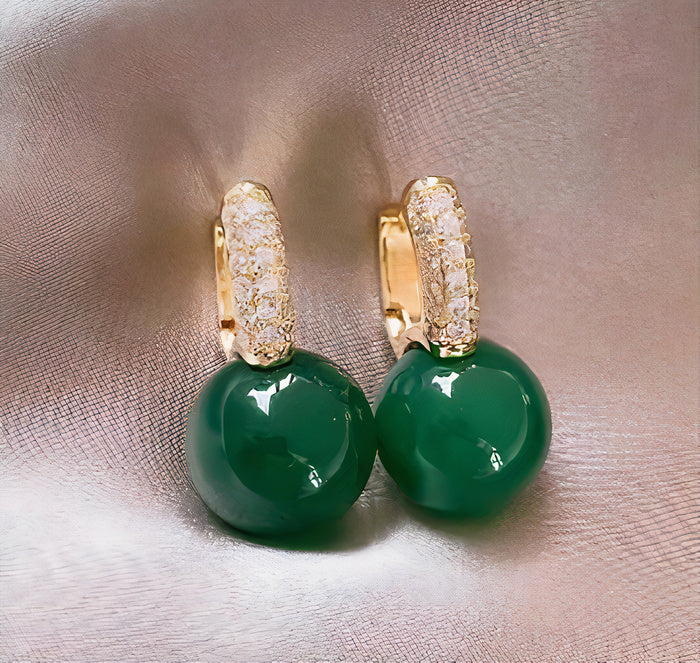 Boucles d'oreilles perles vertes en or