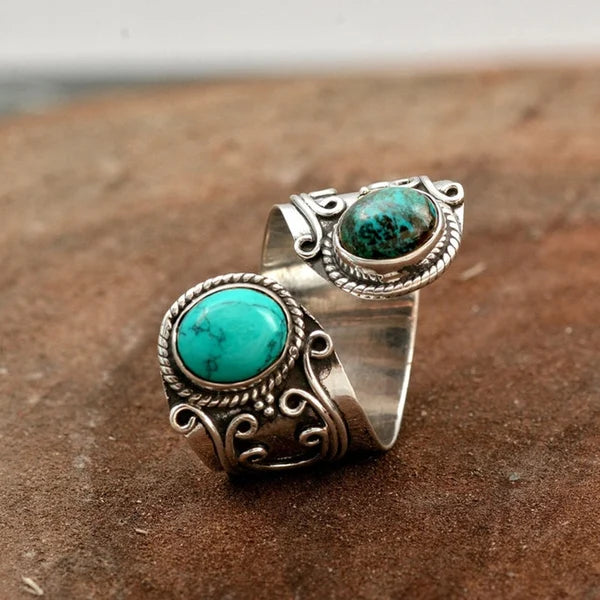 Bague ajustable double entourage turquoise