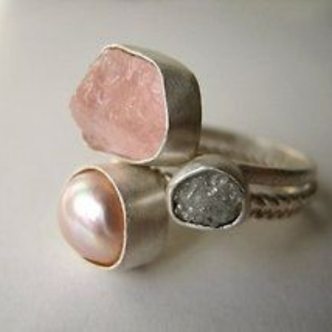 Bague Vintage Perles de Cristal et Rose