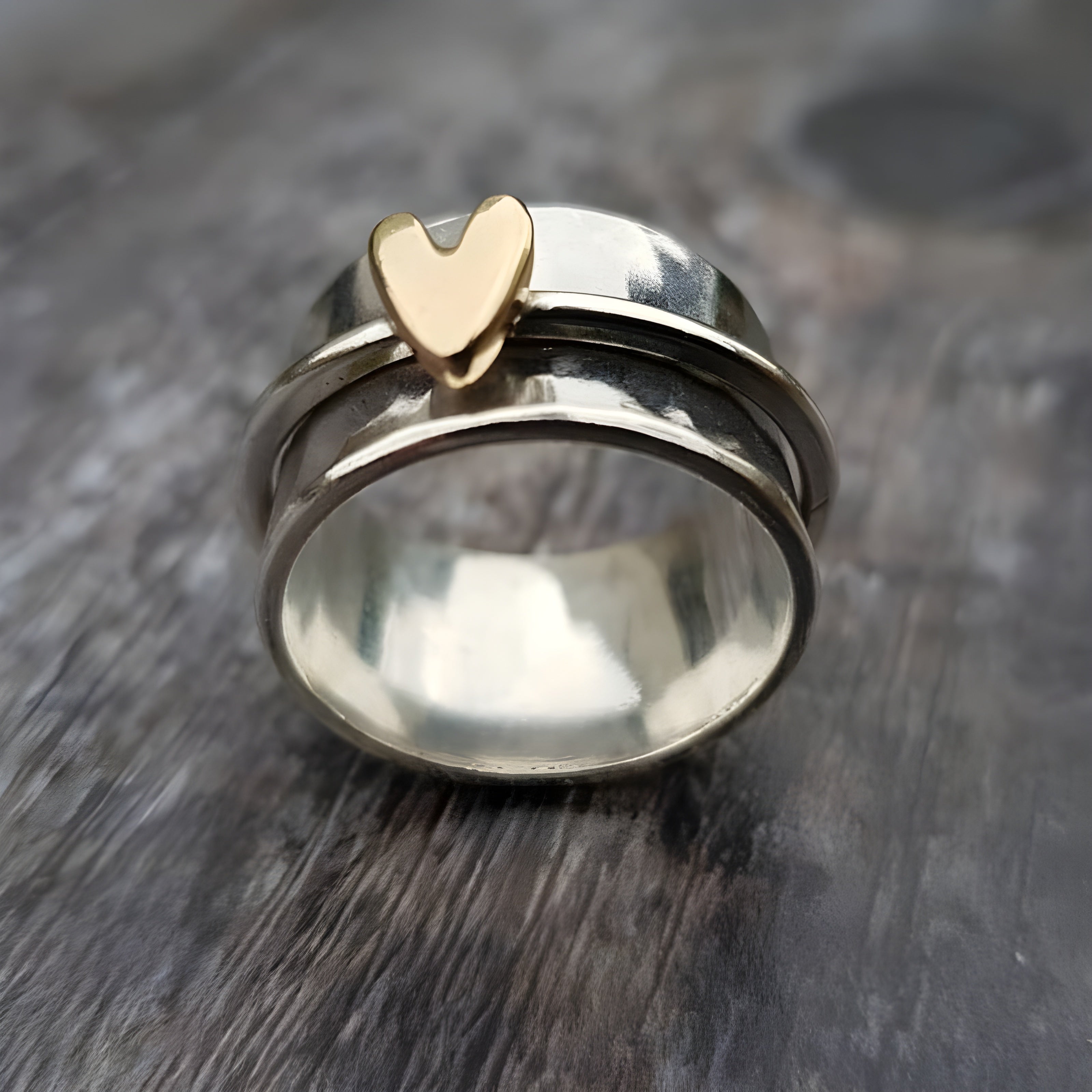 Golden Heart Ring In Silver
