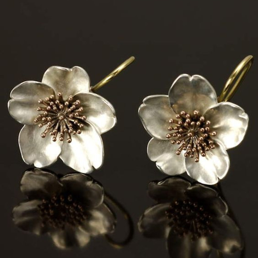 Boucles d'oreilles vintage « Fleur » en argent et or