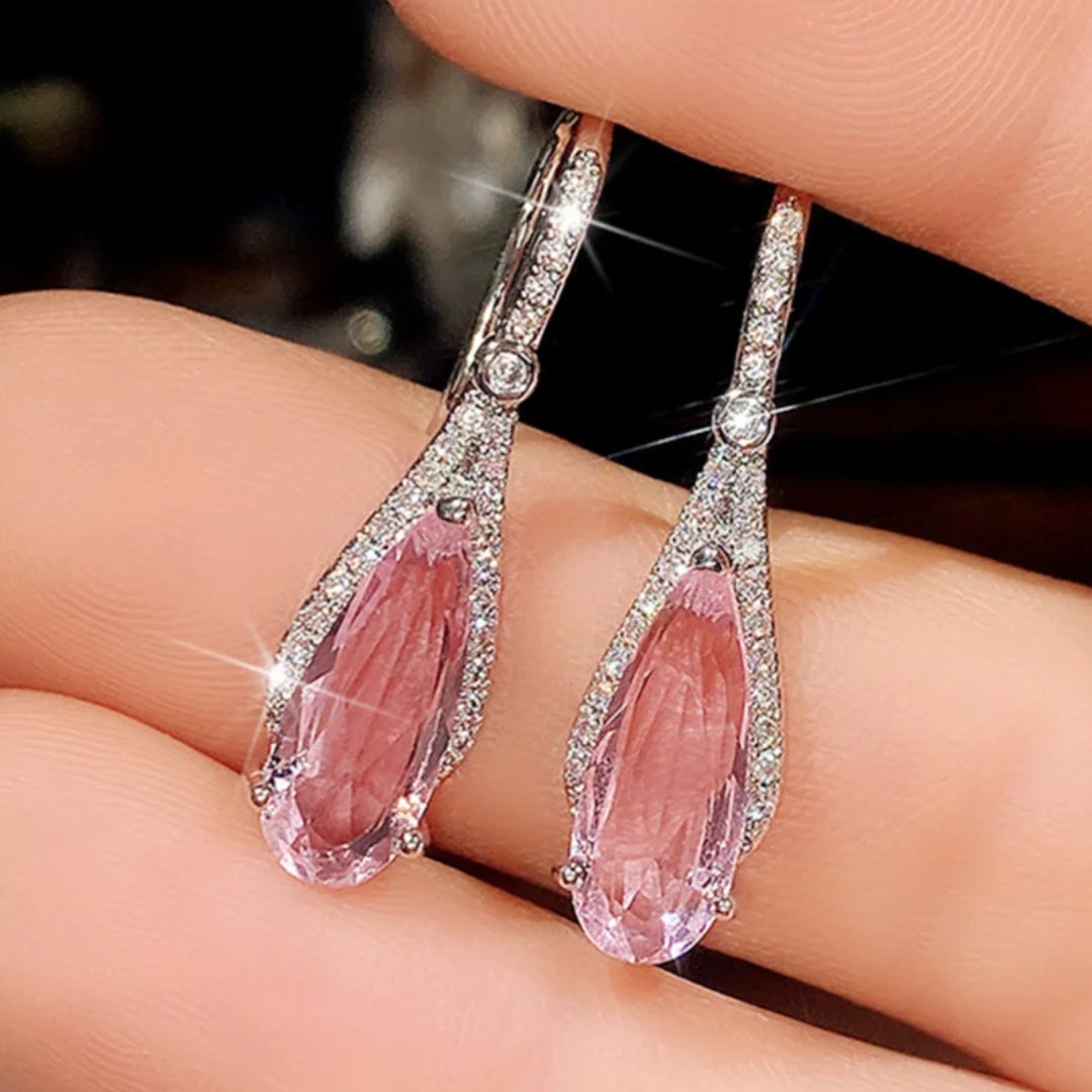 Boucles d'oreilles pendantes vintage en cristal rouge