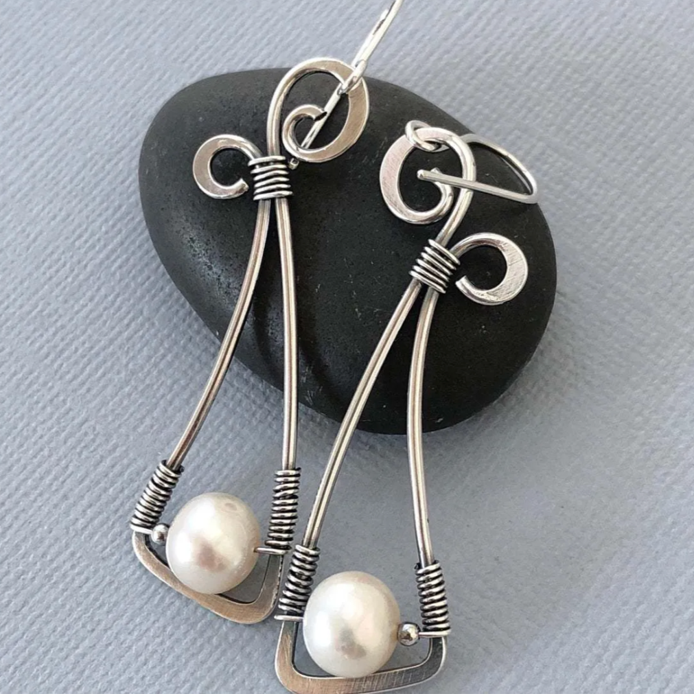Boucles d'oreilles vintage en argent sterling et perles