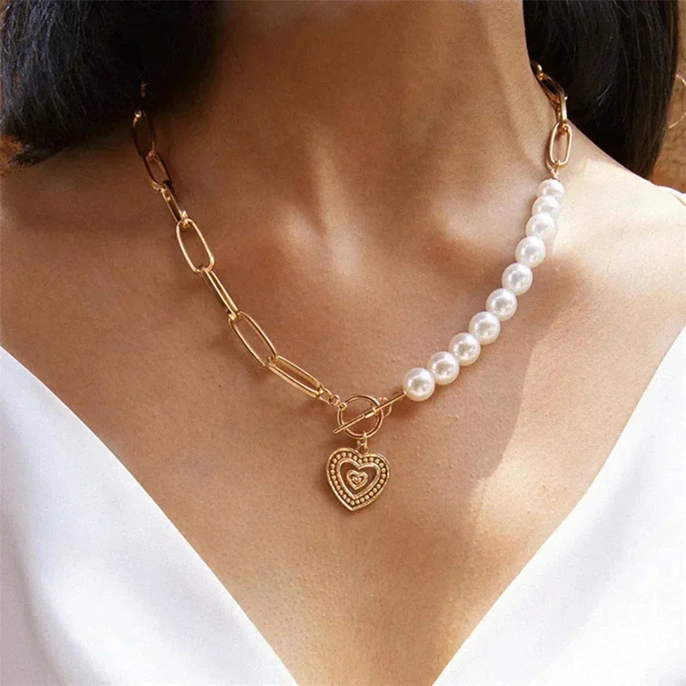 Pendentif Cœur Croisé avec Perles en Or