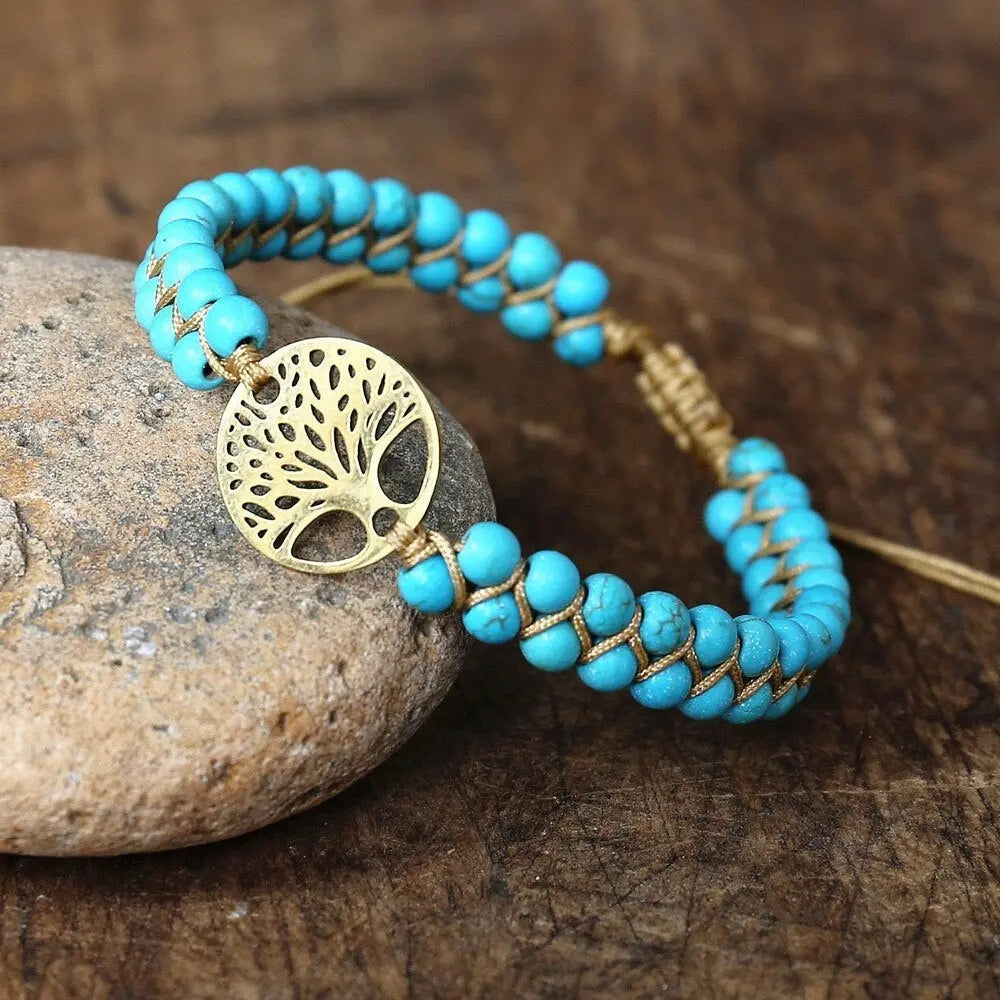 Bracelet Arbre de Vie fait main avec pierre turquoise