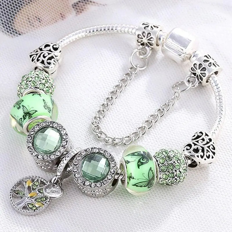 Élégant bracelet en argent avec cristal vert