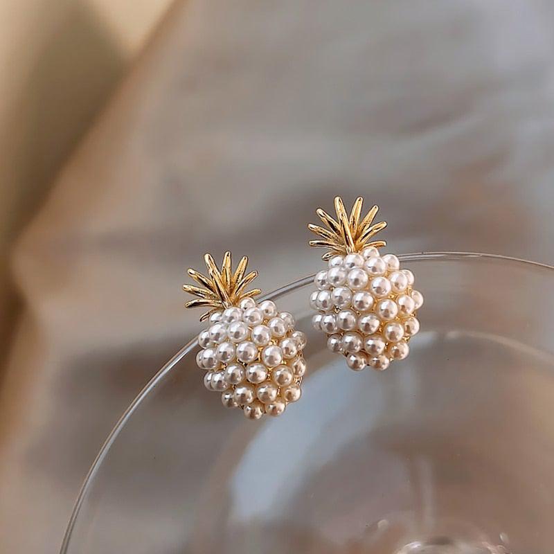 Boucles d'oreilles ananas tropical et perles