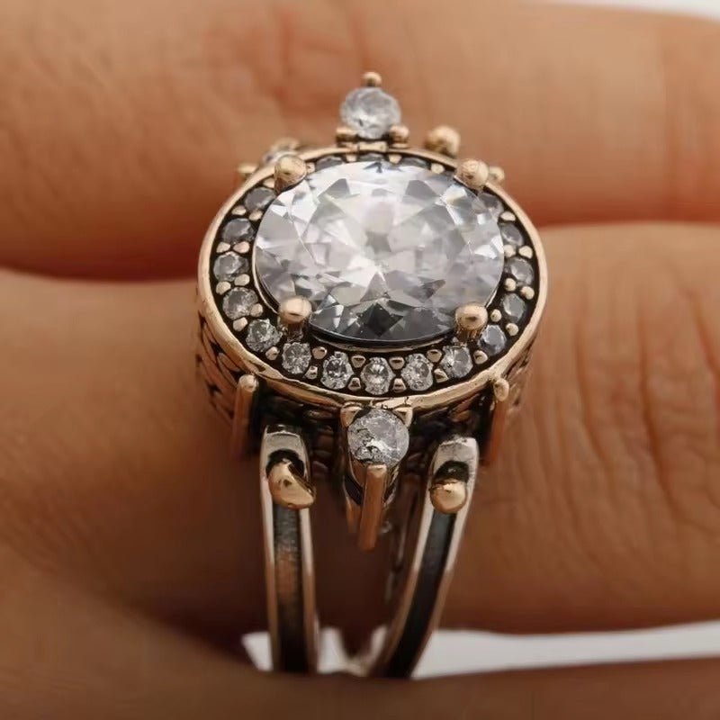Bague Vintage en Verre Incrusté Or