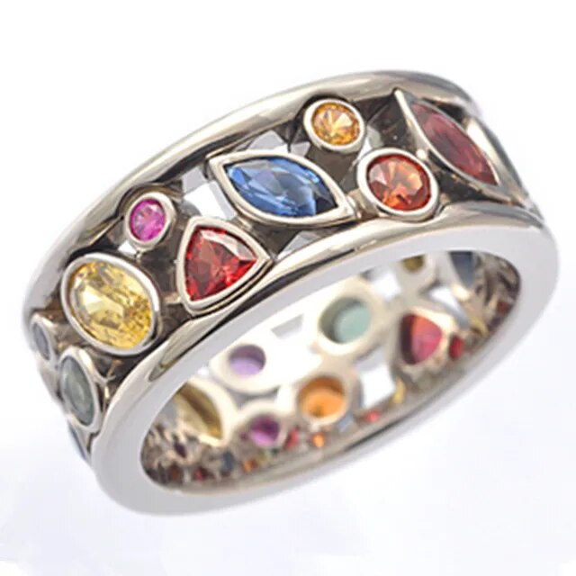 Bague vintage en argent et zircons colorés