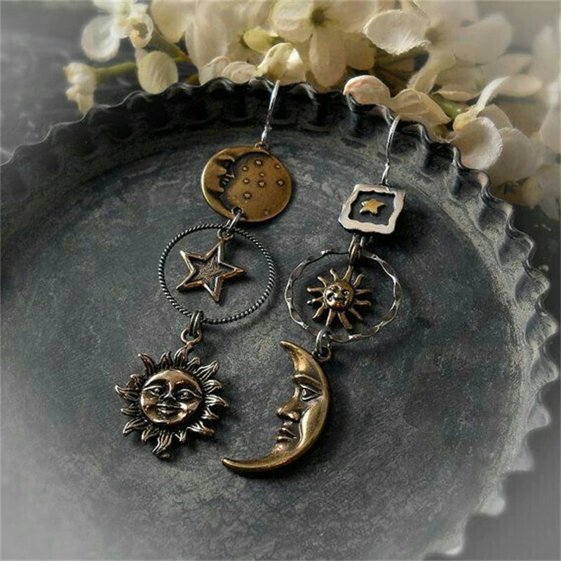 Boucles d'oreilles pendentifs Soleil-Lune