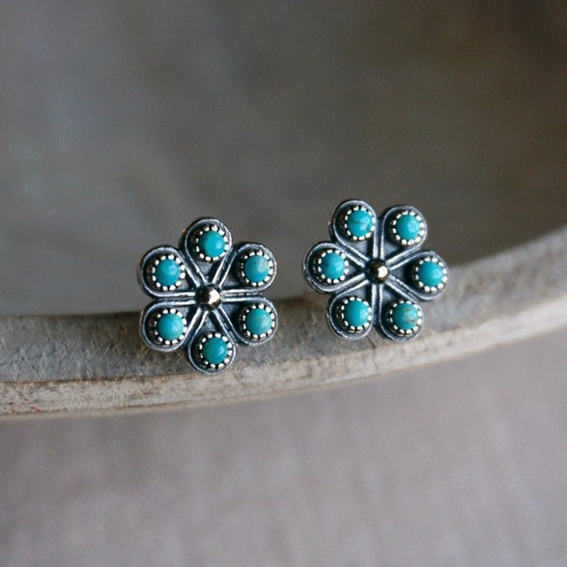 Boucles d'oreilles fleur vintage turquoise