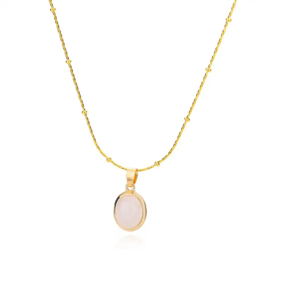 Chic Gold-Tone Stainless Steel Necklace With Teardrop Opal Pendant