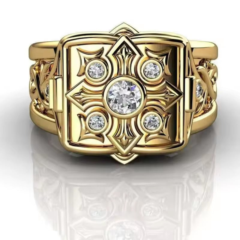 Bague carrée vintage incrustée de perles